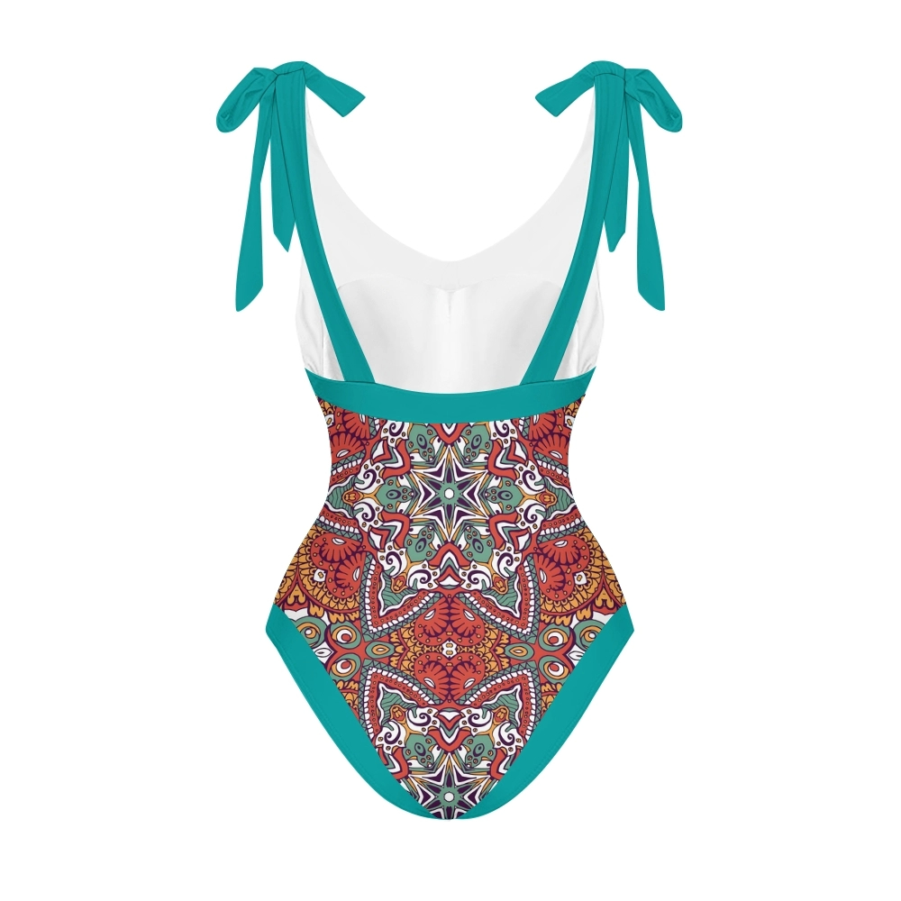 Women's Bohemian One Piece Swimsuit set with Printed Beach Skirt