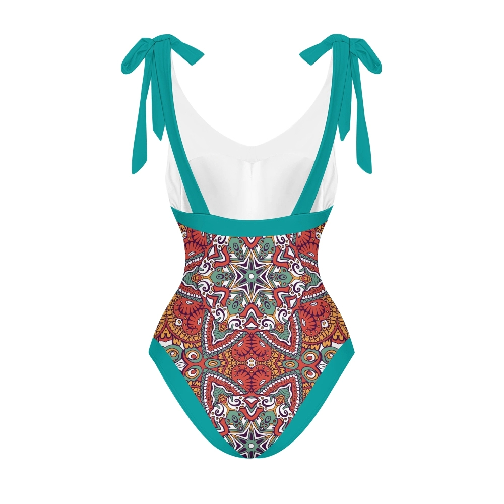 Women's Bohemian One Piece Swimsuit set with Printed Beach Skirt