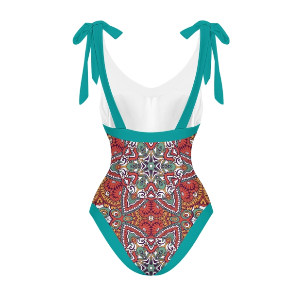 Women's Bohemian One Piece Swimsuit set with Printed Beach Skirt