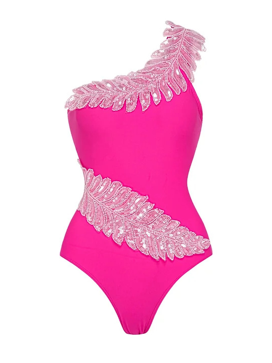 Beads Embroidered with Solid Color Swimsuit