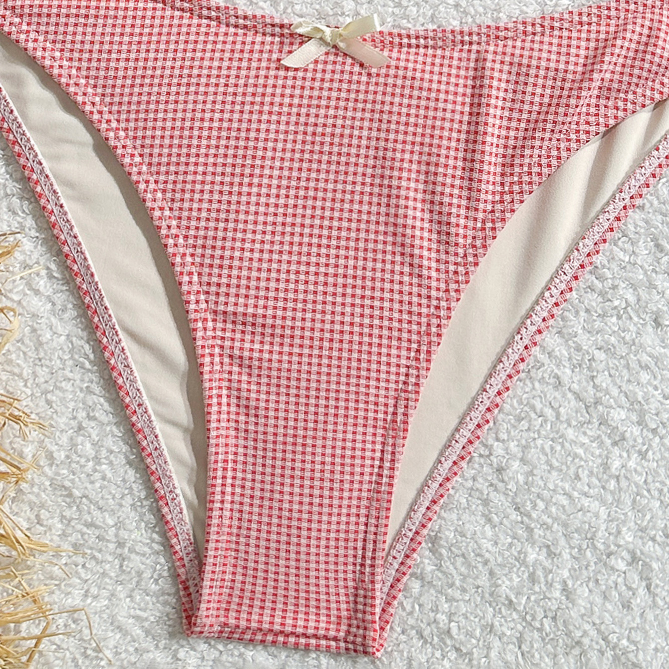 Bow Accent Tankini Set with Lace Trim and Open Back