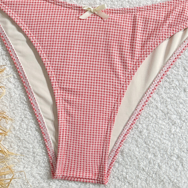 Bow Accent Tankini Set with Lace Trim and Open Back