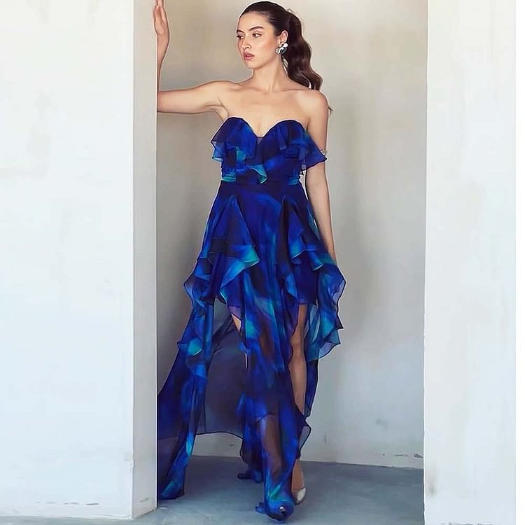 Women's Ombré Ruffle Print One-Piece Swimsuit with Skirt