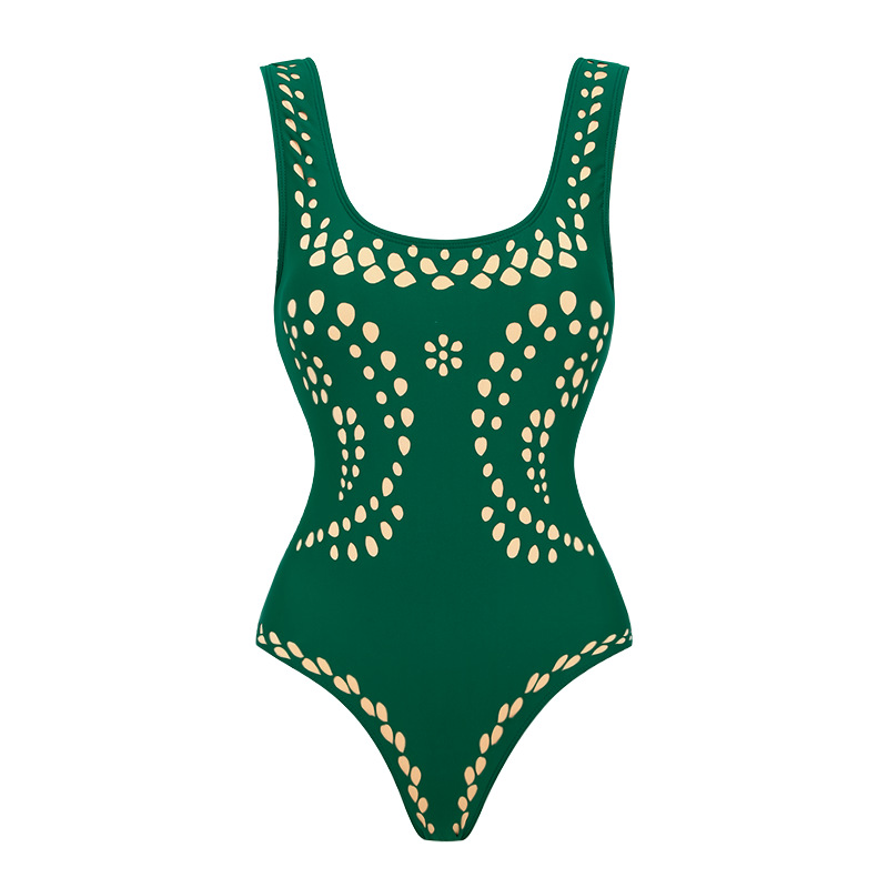 Women's Green Stylish & Sexy Cut-Out Swimsuit Set with Skirt