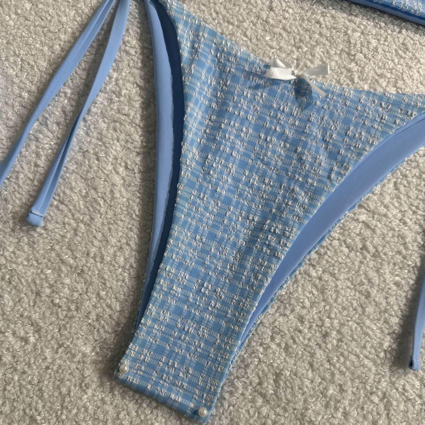 Women's Checkered Tie-Front Halter Tankini Set