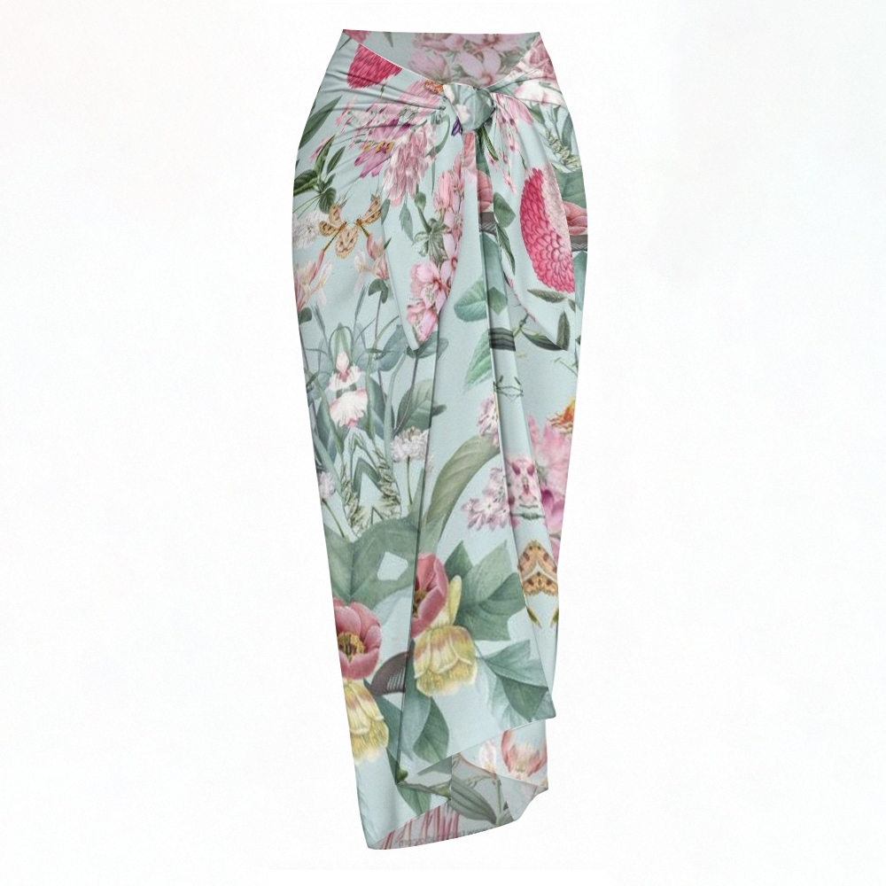 Strapless Floral Side Cutout One-Piece Swimsuit and Matching Sarong