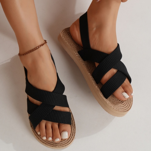 Minimalist Vacation Flats with Black Crisscross Fabric Straps for Beach Styling