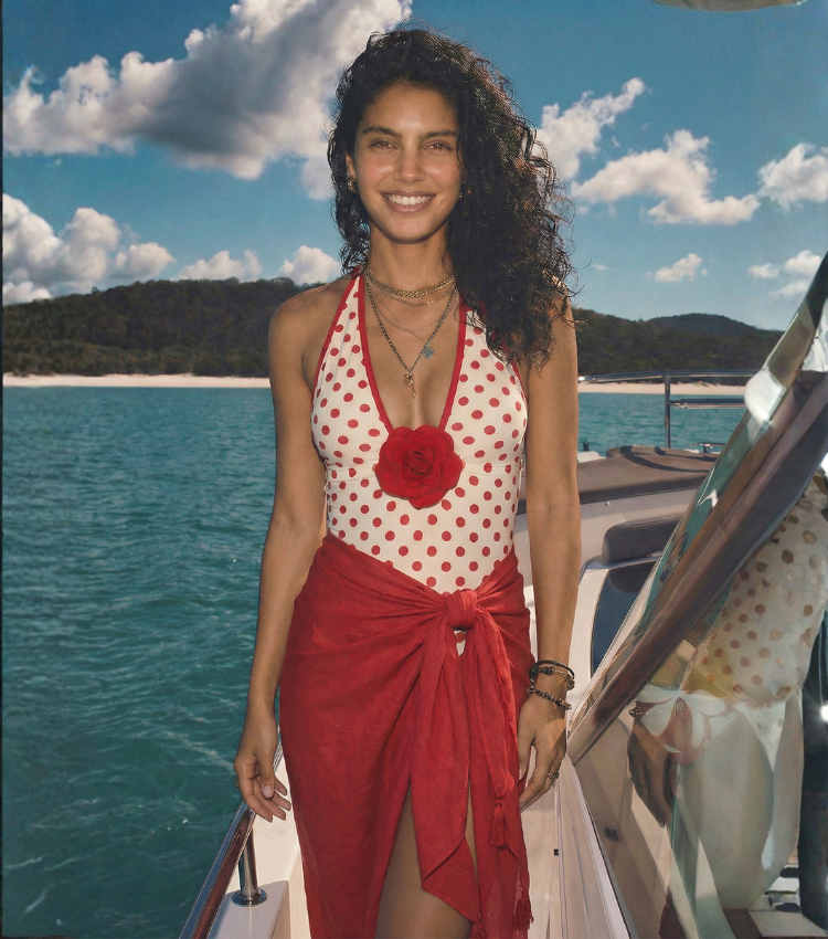 Red polka dot 3D flower Swimsuit Set