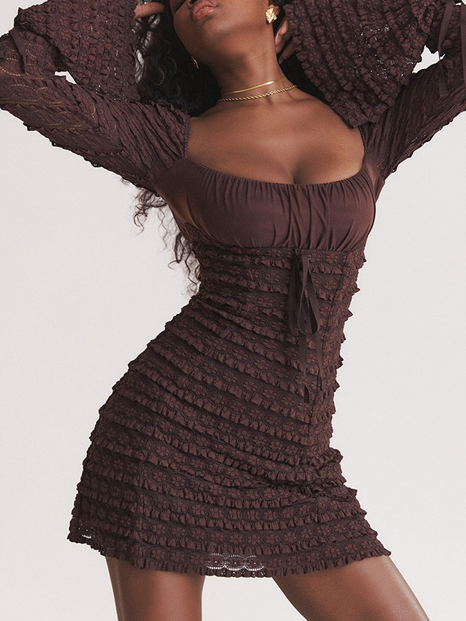 Sexy Pleated Slimming Bell-sleeved Mini Party Dress