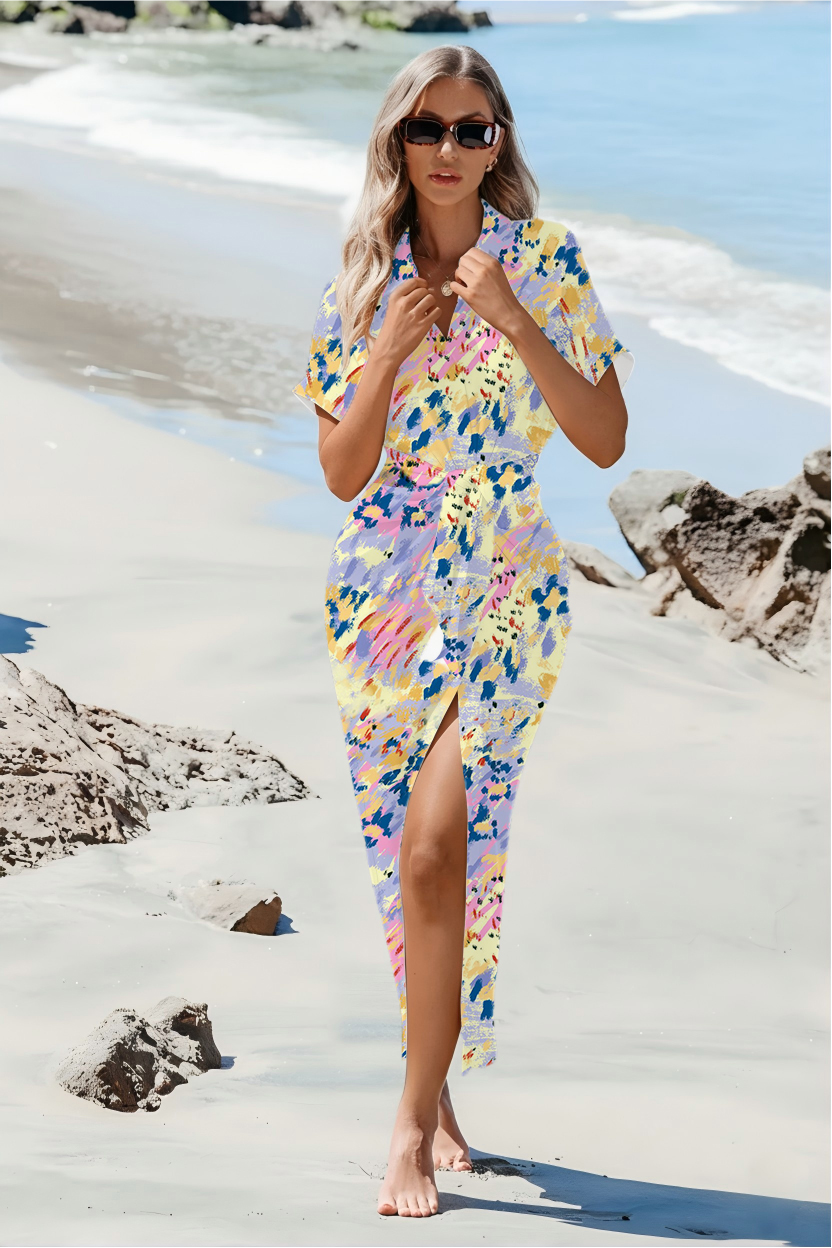 Pastel Brushstroke Abstract Maxi Dress