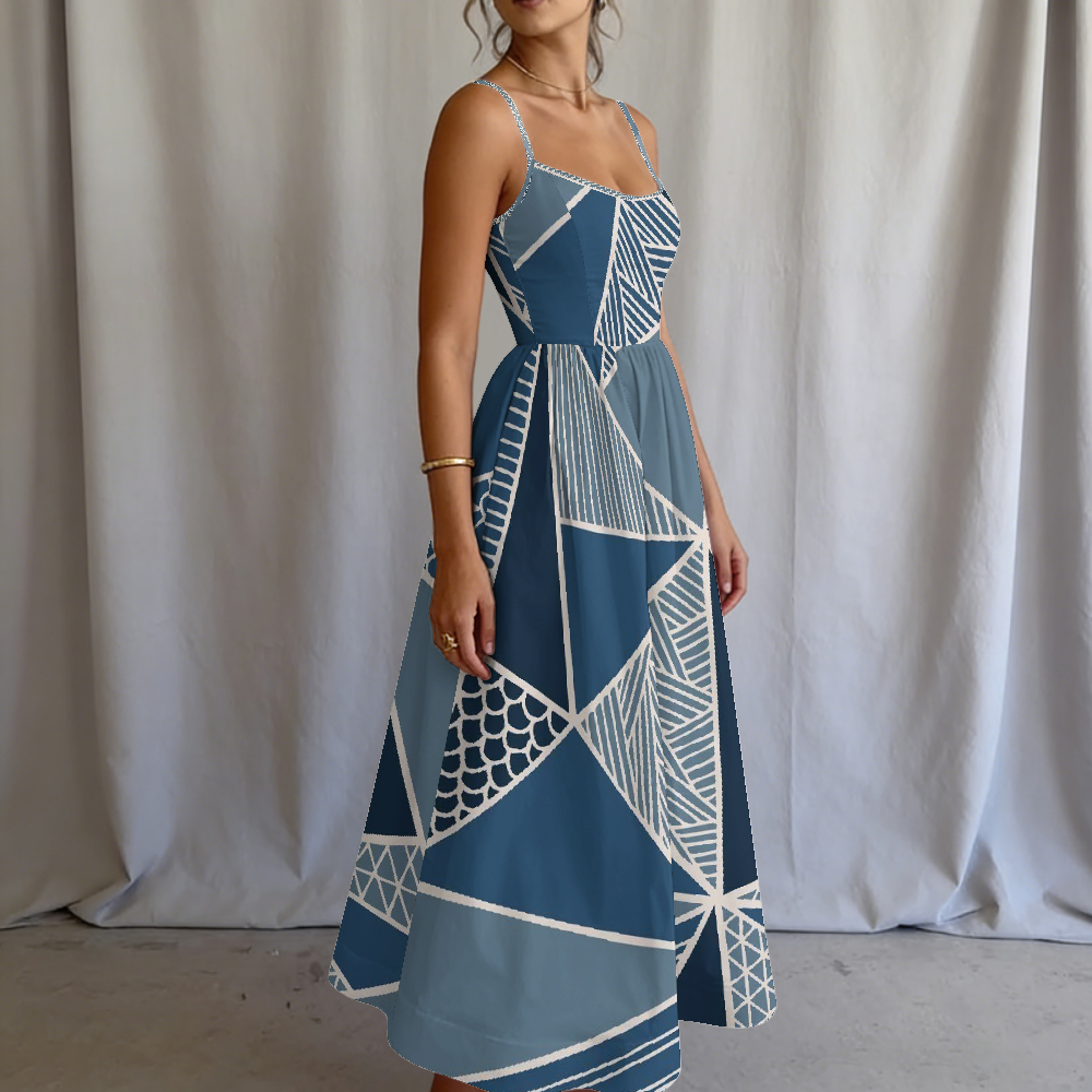 Women's Indigo Patchwork Printed Slip Dress