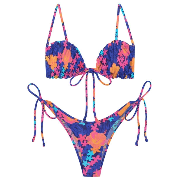 Women's Tropical Hibiscus Print Two-Piece Swimsuit with Skirt