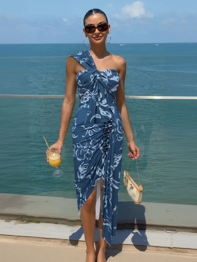 One Shoulder Printed Swimsuit Set