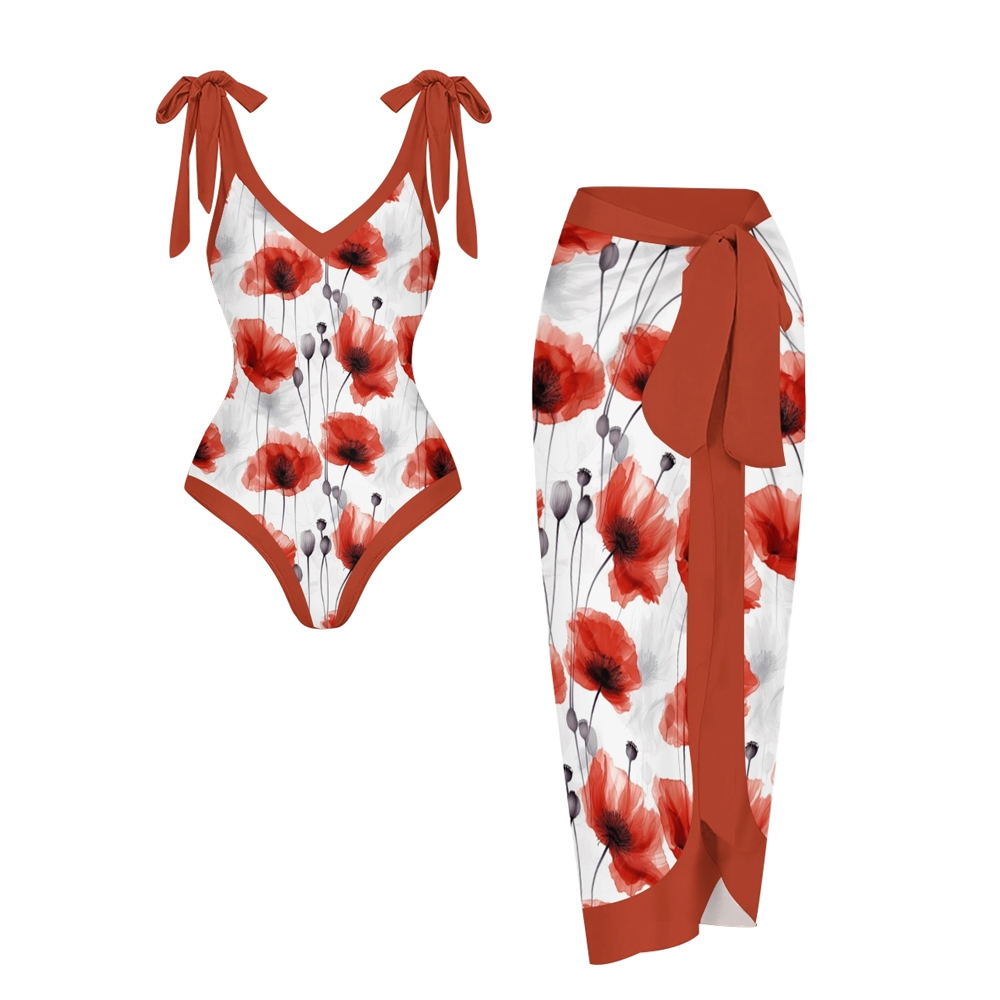 Women's Resort Style Swimwear Set Bold Poppy Print Monokini and Matchi