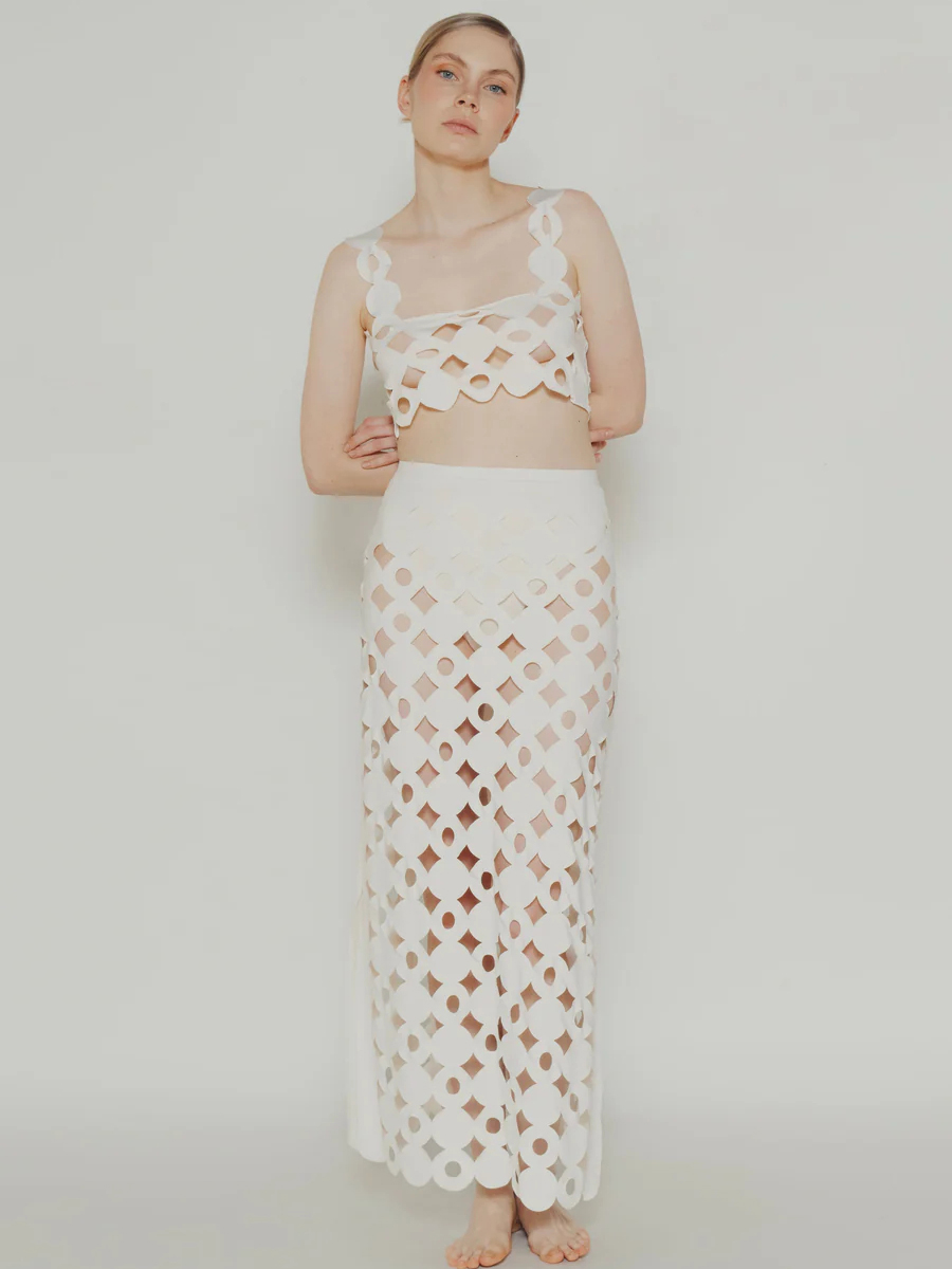 Black Laser Cut Bikini Set and Skirt