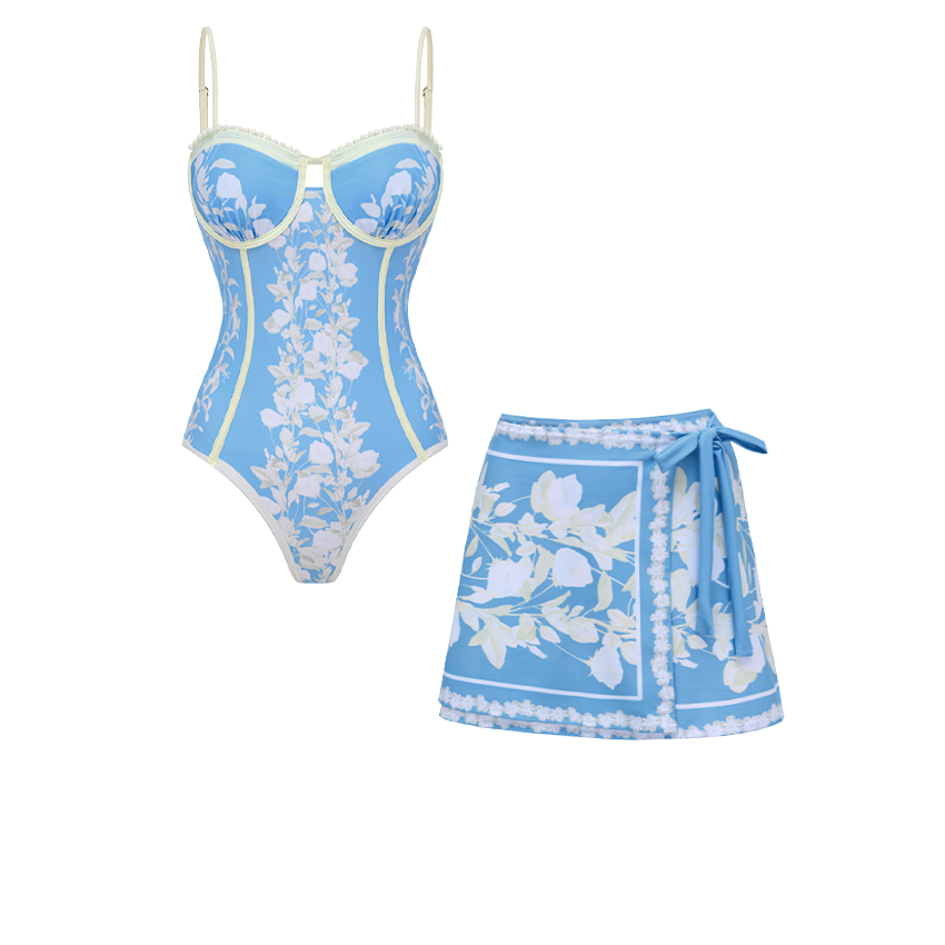 Blue And White Slim & Sculpt Floral Swimsuit Sets