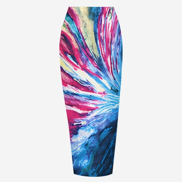 Abstract Print One-Shoulder One-Piece Swimsuit with Matching Sarong Skirt