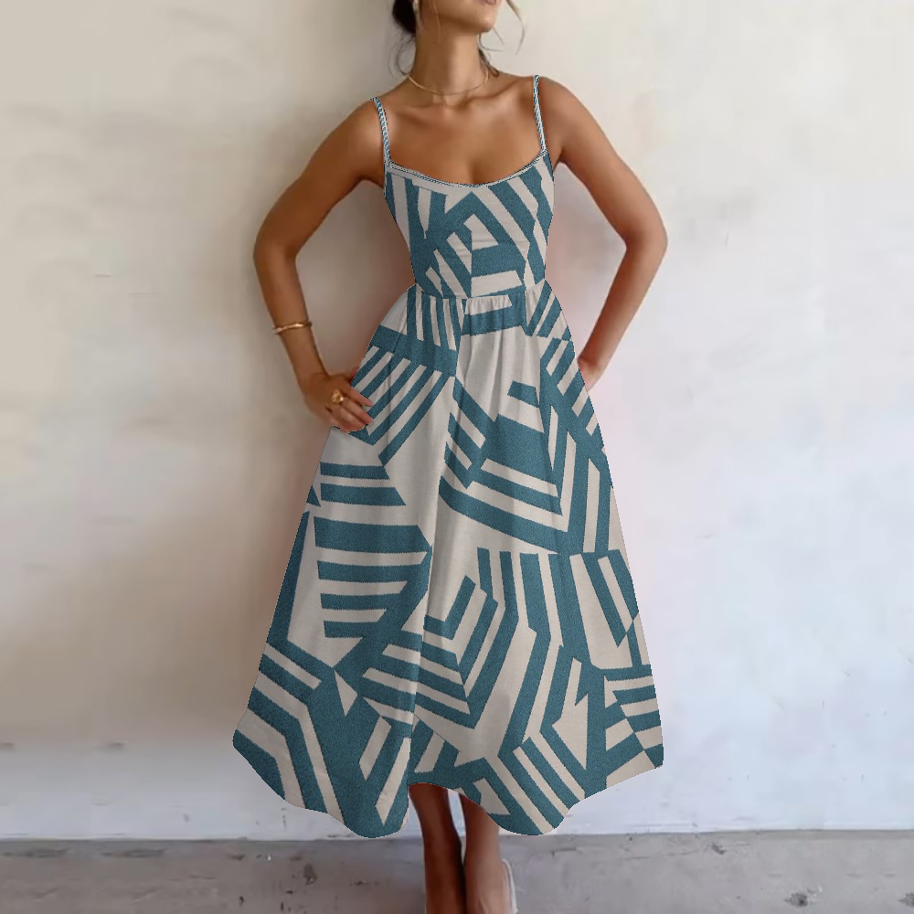 Women's Teal Chevron Printed Slip Dress 2603014461