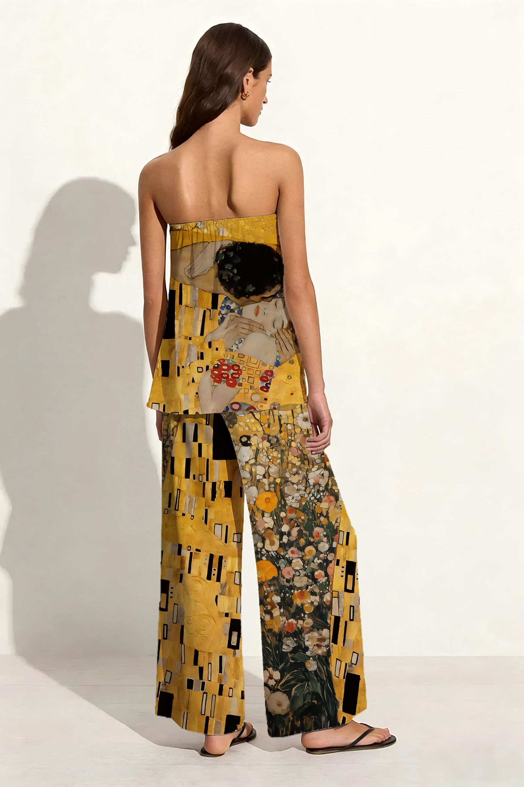 Klimt The Kiss Art Print Strapless Wide Leg Set