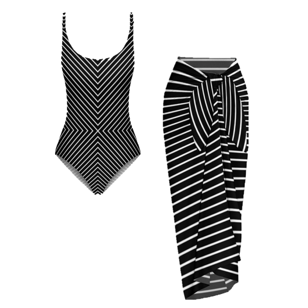 Scoop Neck Striped Swimsuit Set