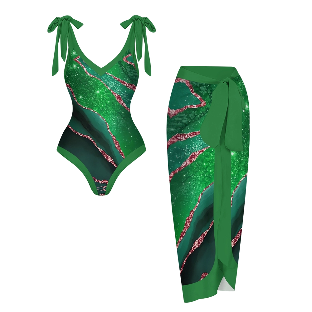 Marble Effect Backless One-Piece Set