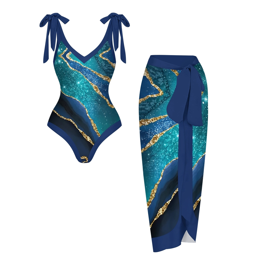 Marble Effect Backless One-Piece Set