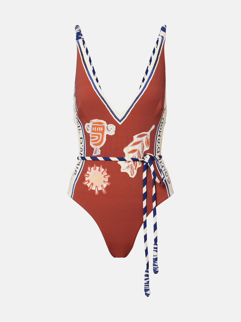 Soleil D'Amour printed swimsuit and Swim skirt