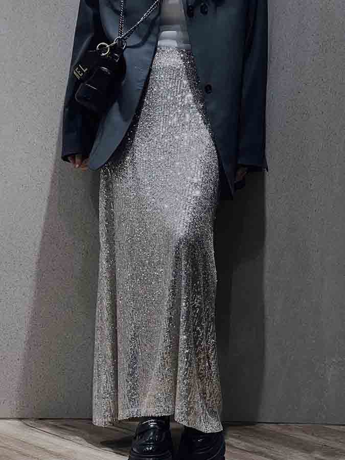 Sequin Stunning Long Sleeves Top and Skirt Sets