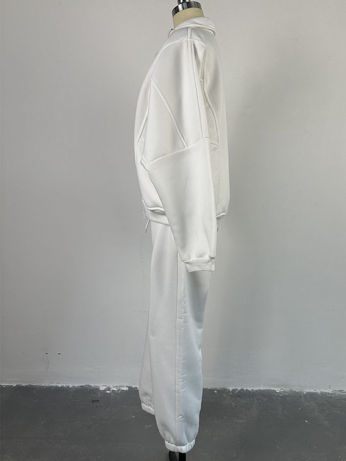 Plush Standing Collar Long Sleeved Sweatshirt and Pants Casual Suit