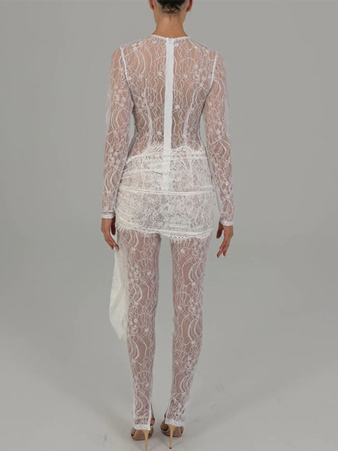 Lace Long Sleeves See-through Slim Fit Jumpsuit