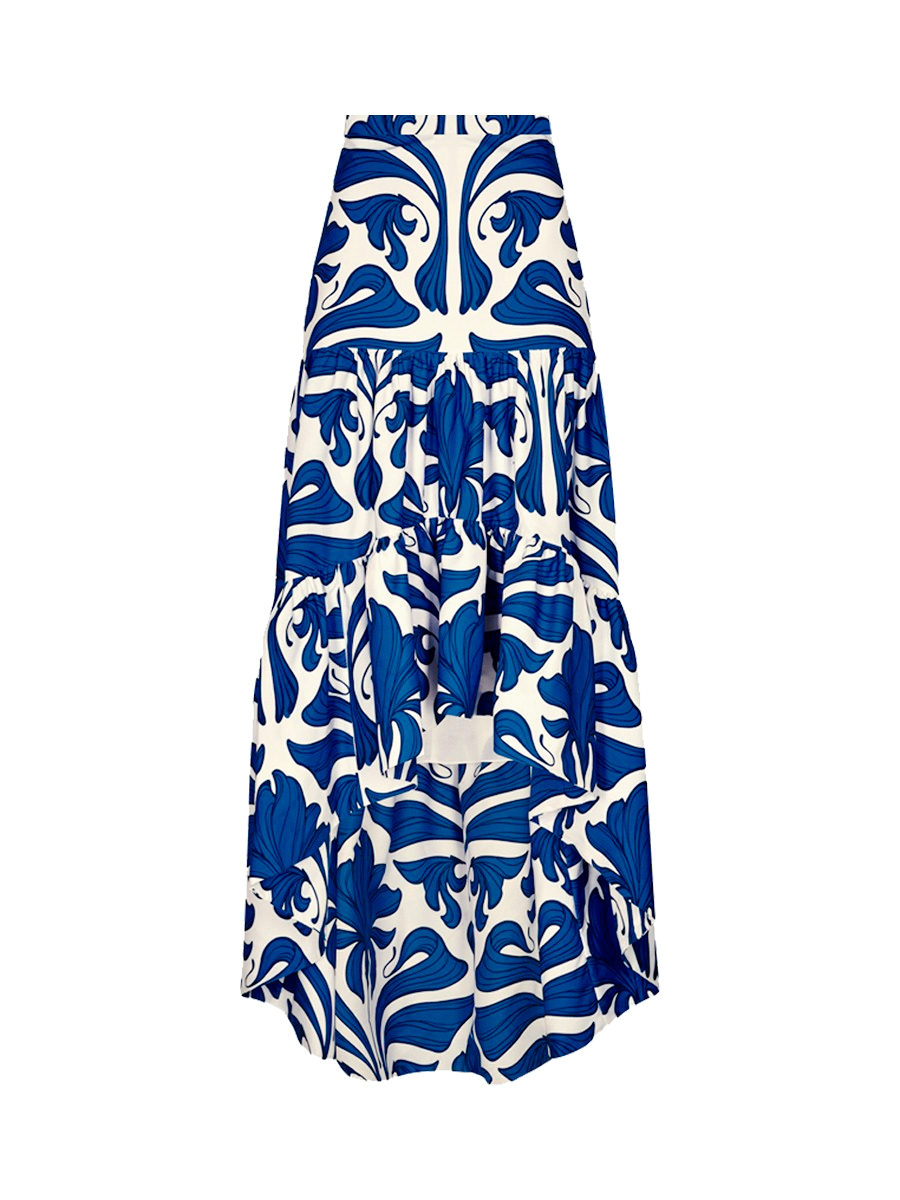 Retro Print One-Piece Swimsuit And Skirt