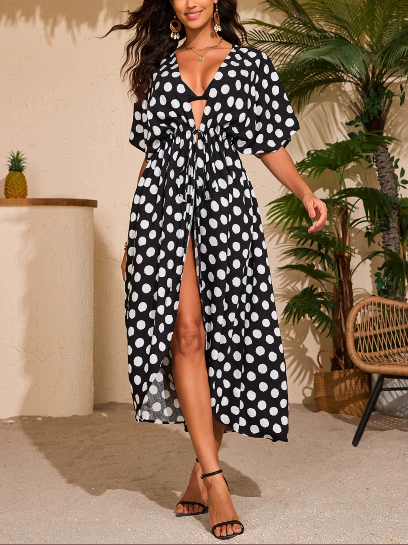 Dot Pattern Print Beach Cover-Up