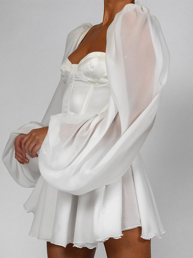 Long Sleeves Square Neck Croset Mini Dress