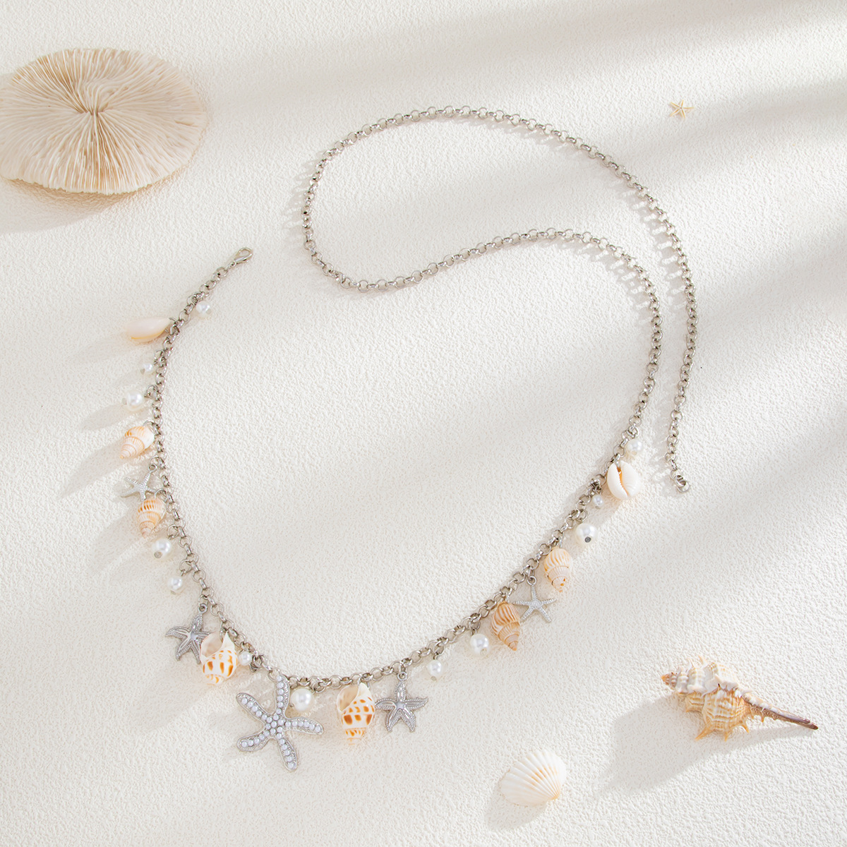 Ocean Style Gold Waist Chain Shell Starfish Pearl Pendant Summer Beach Jewelry for Women