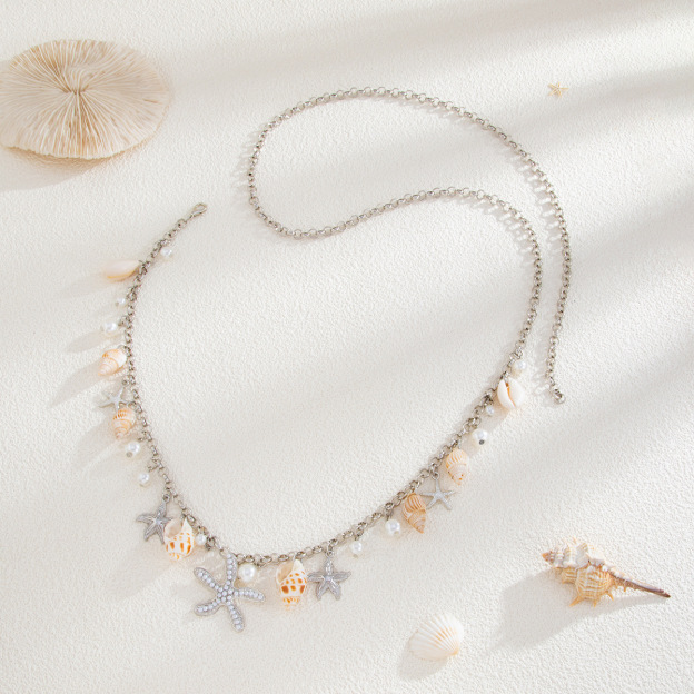 Ocean Style Gold Waist Chain Shell Starfish Pearl Pendant Summer Beach Jewelry for Women