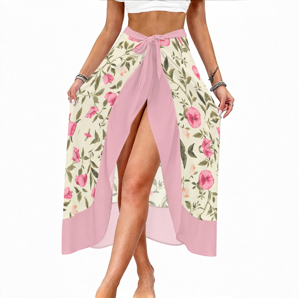 Floral Ruffle Bikini Set with Matching Wrap Skirt