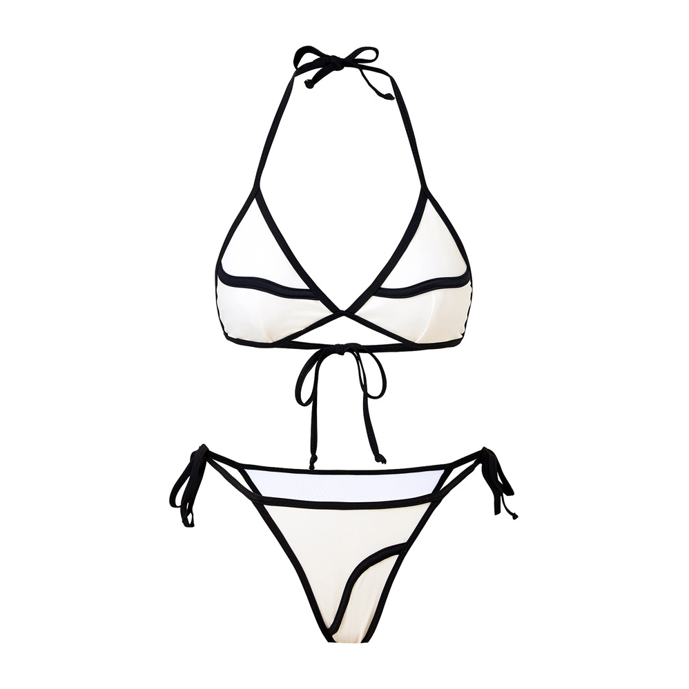 Women's Black and White Color-Block Bikini Two-Piece Swimsuit with Skirt
