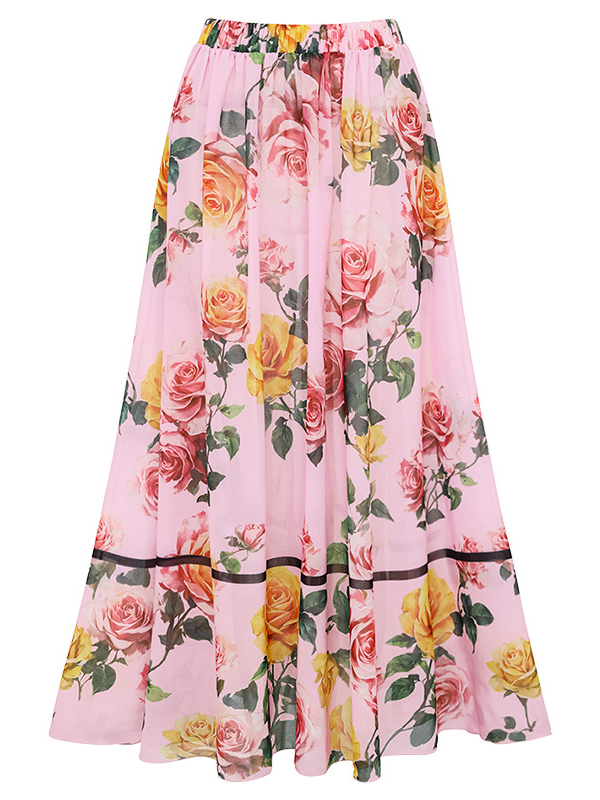 New Pink Floral Print V-Neck One-Piece with Skirt