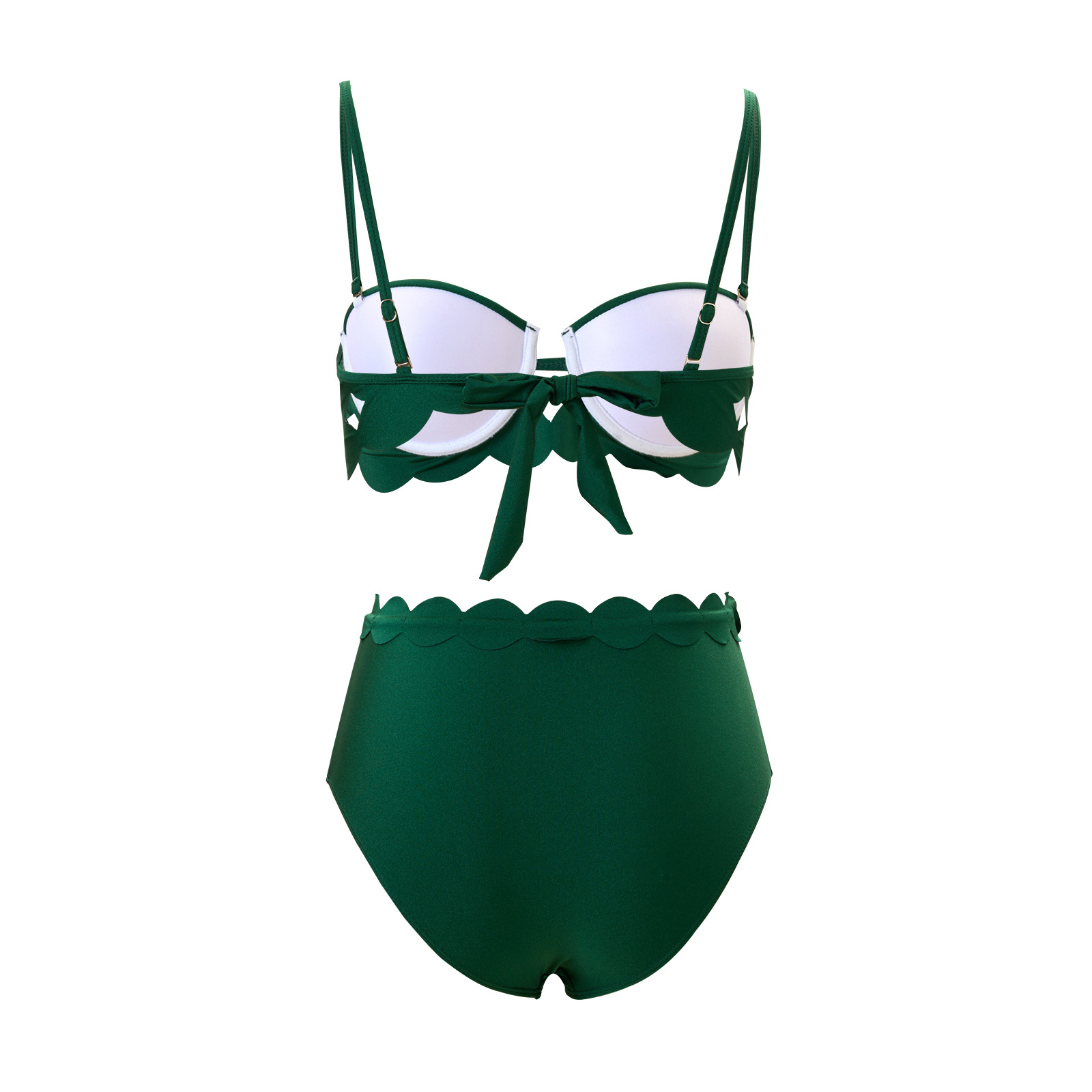 Women's New Solid Color Sexy Cut-Out Bikini Two-Piece Swimsuit with Skirt - Green