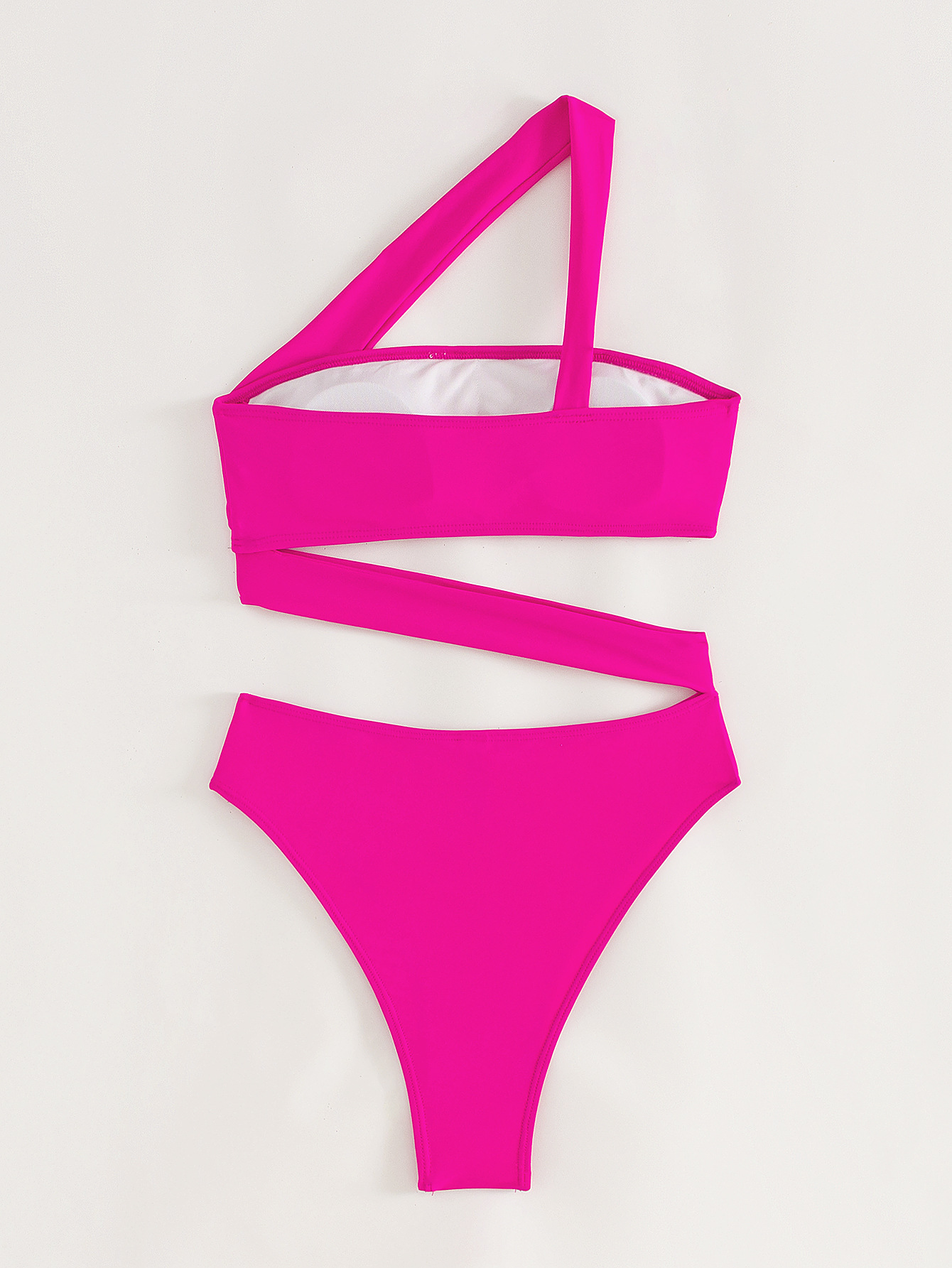 Bandeau Swimsuit with Asymmetric Lace-Up Shoulder