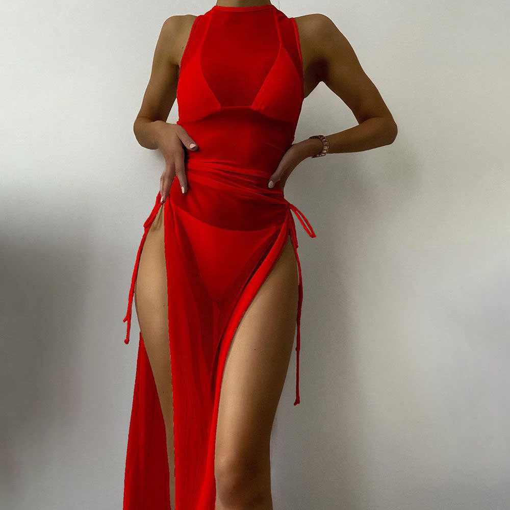 Women's Solid Color Beach Set - Bikini, Cover-Up and Dress 3-Piece