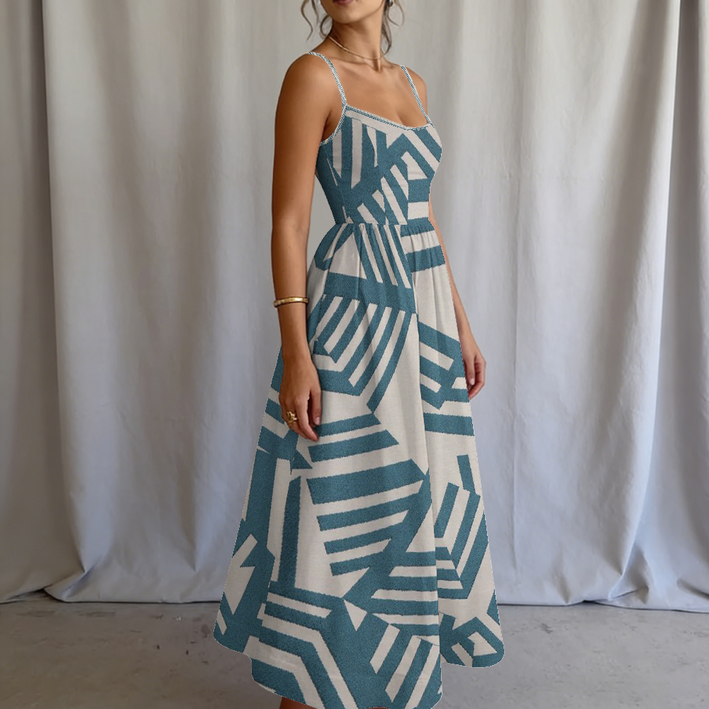 Women's Teal Chevron Printed Slip Dress 2603014461