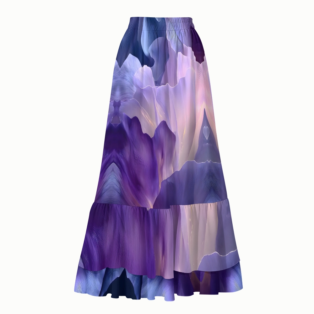 Abstract Brushstroke Print Bow Tie Crop Top Bikini with Matching Tiered Maxi Skirt