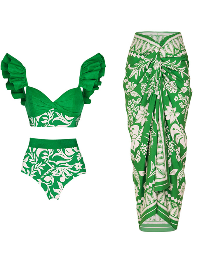 Ruffle Bikini and Sarong Swimwear