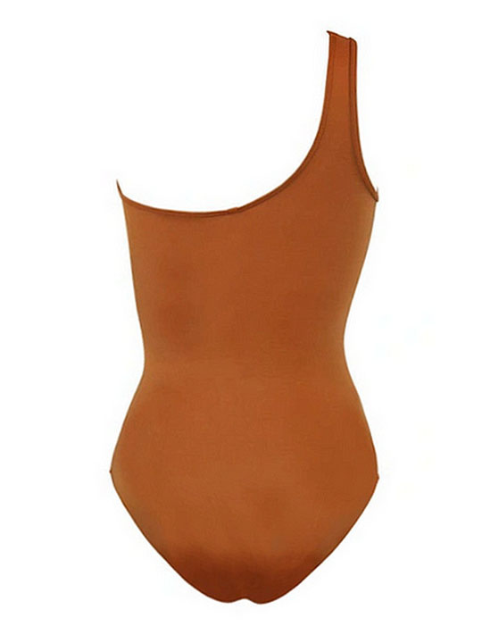 Caramel One-Shoulder Ruched Cutout One Piece Swimsuit with Skirt Set