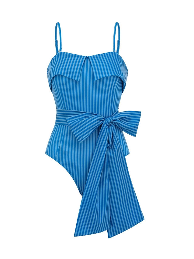 Retro Stripe Convertible Bandeau One-Piece with Matching Skirt