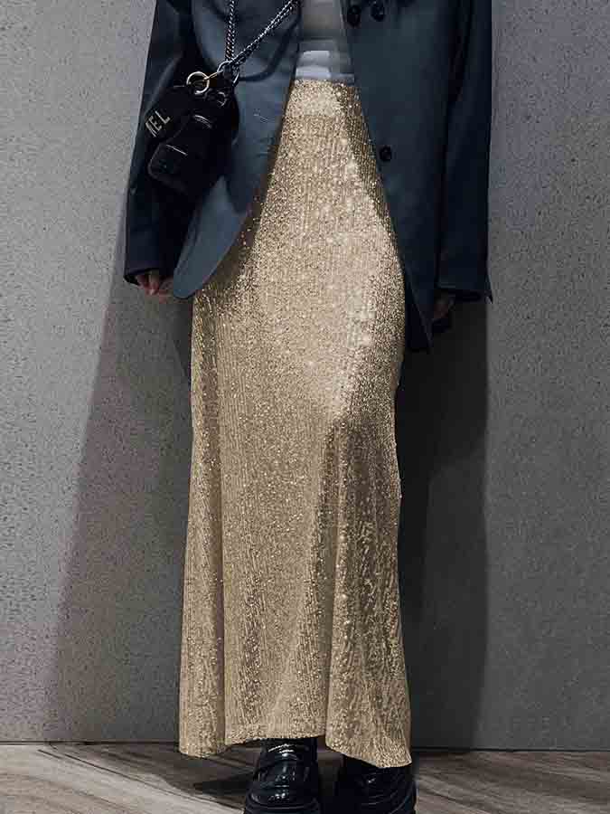 Sequin Stunning Long Sleeves Top and Skirt Sets