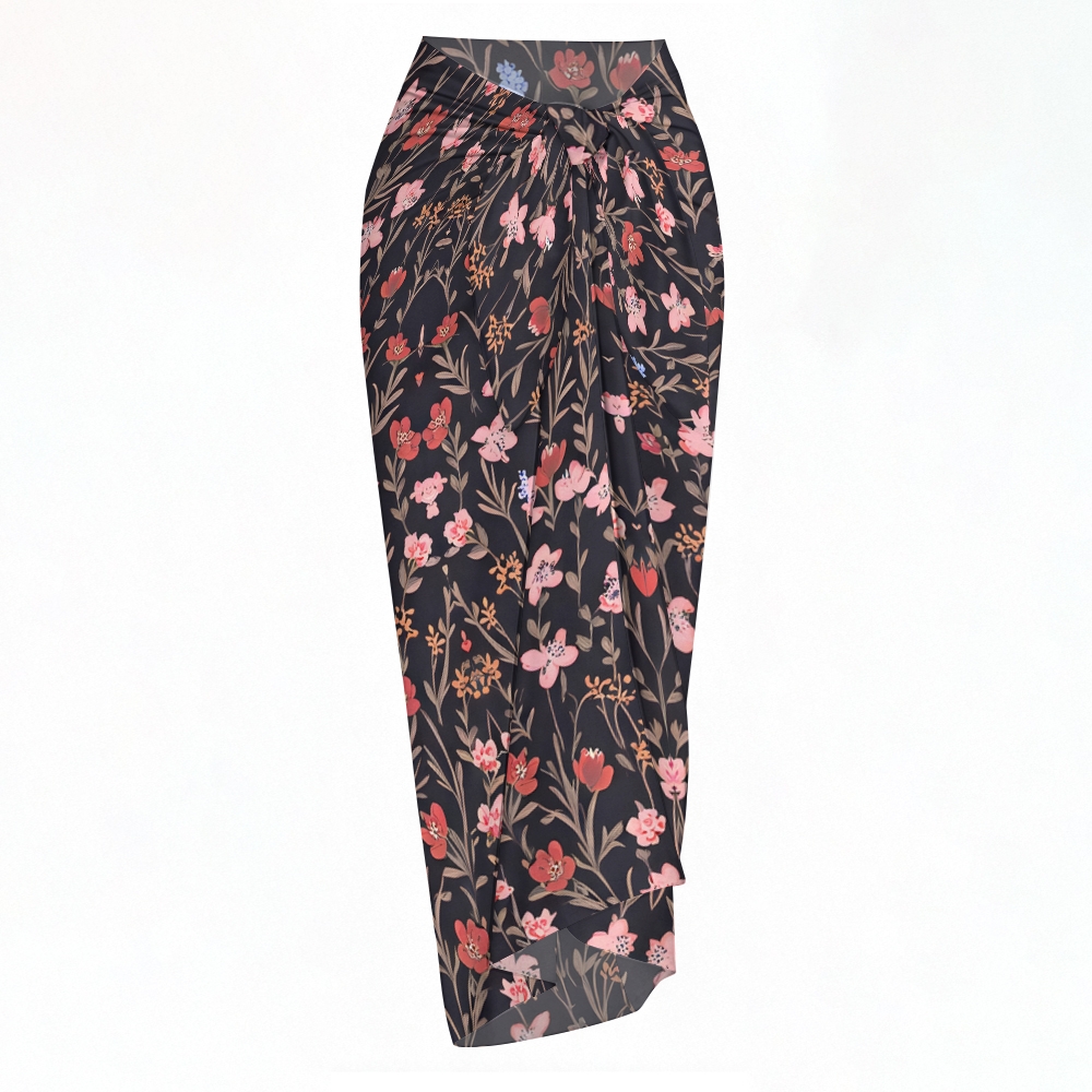 Scalloped Bikini Top High Waist Bottom and Sarong Three Piece Set