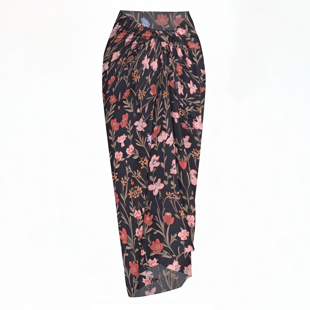 Scalloped Bikini Top High Waist Bottom and Sarong Three Piece Set