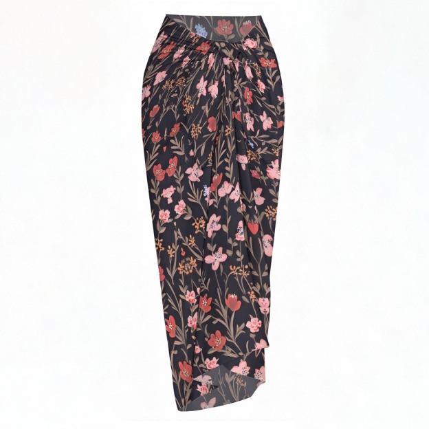 Scalloped Bikini Top High Waist Bottom and Sarong Three Piece Set